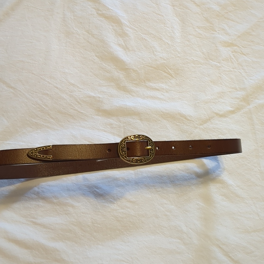 NWT Frye Leather Belt Brown Gold Hardware Western Thin Medium
